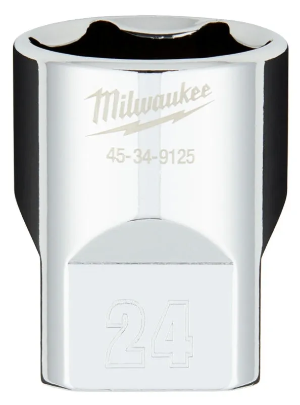 Milwaukee 45-34-9125 Socket, 24 mm Socket, 1/2 in Drive, 6-Point, Chrome Vanadium Steel, Chrome :CD: QUANTITY: 1