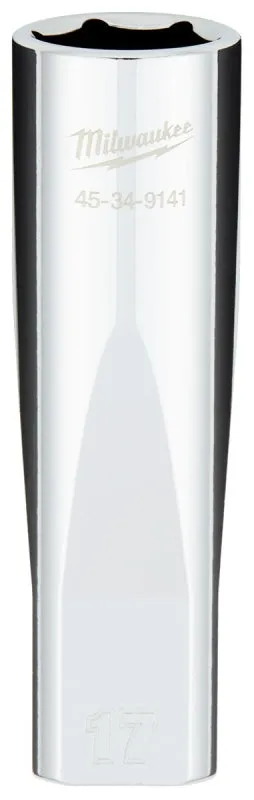 Milwaukee 45-34-9141 Socket, 17 mm Socket, 1/2 in Drive, 6-Point, Chrome Vanadium Steel, Chrome :CD: QUANTITY: 1