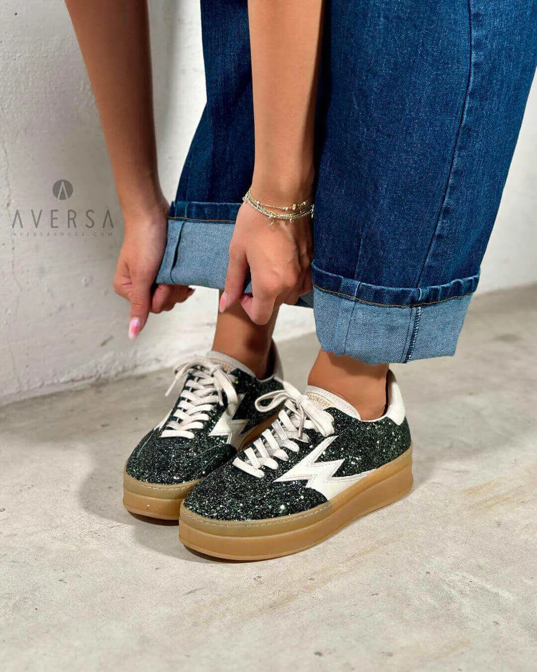 Moaconcept Sneaker emerald green glitter