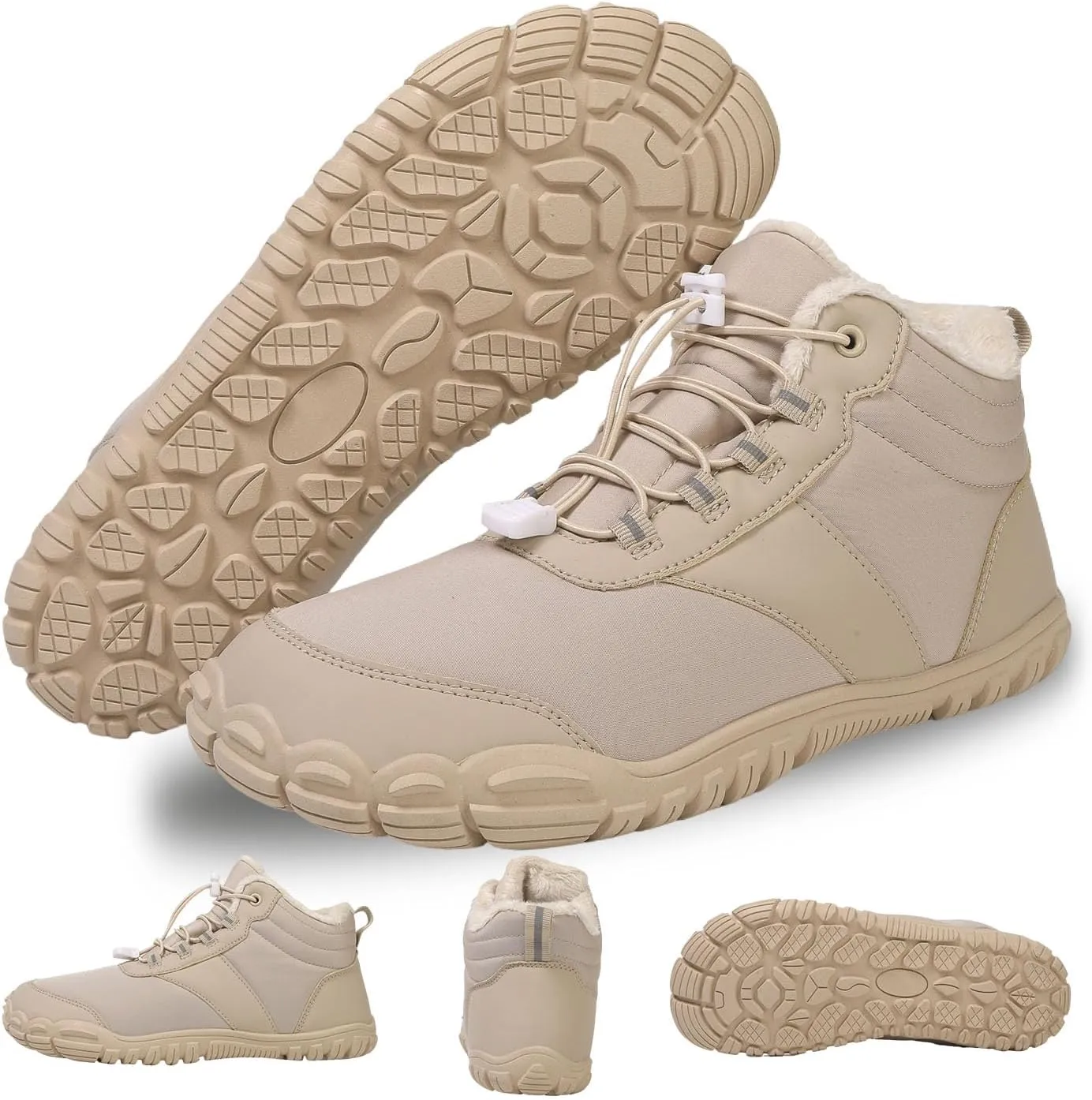 MOCHINI Snow Boots Mens Womens Winter Footwear Barefoot Shoes Warm Fur Lined Ankle Booties Hiking Trekking Trail Climbing Shoes Lace Up Anti-Slip Waterproof Hiking Boots, Wide Walking Shoes
