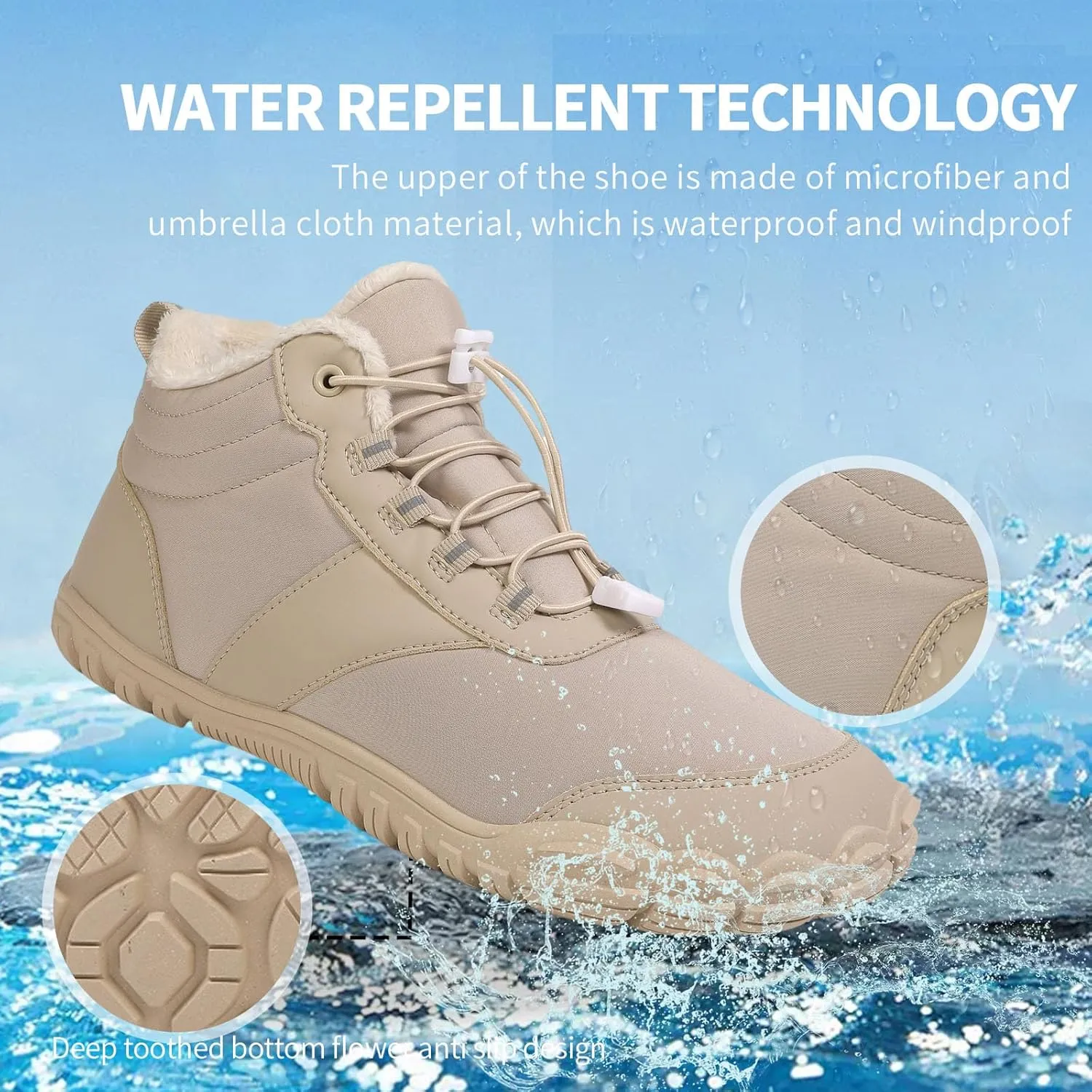 MOCHINI Snow Boots Mens Womens Winter Footwear Barefoot Shoes Warm Fur Lined Ankle Booties Hiking Trekking Trail Climbing Shoes Lace Up Anti-Slip Waterproof Hiking Boots, Wide Walking Shoes