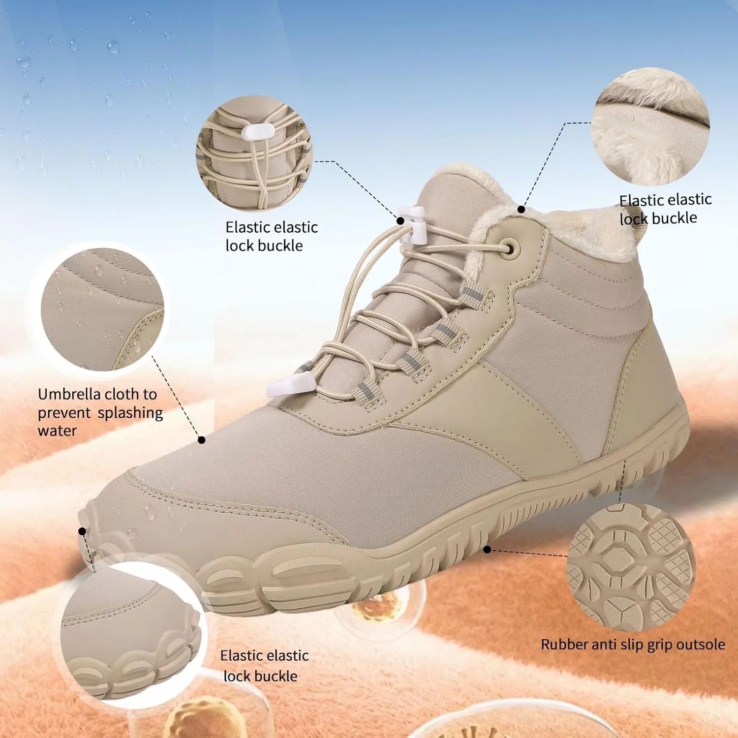 MOCHINI Snow Boots Mens Womens Winter Footwear Barefoot Shoes Warm Fur Lined Ankle Booties Hiking Trekking Trail Climbing Shoes Lace Up Anti-Slip Waterproof Hiking Boots, Wide Walking Shoes