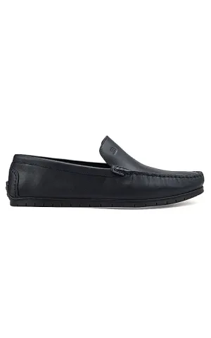Navy Plain Leather Moccasins