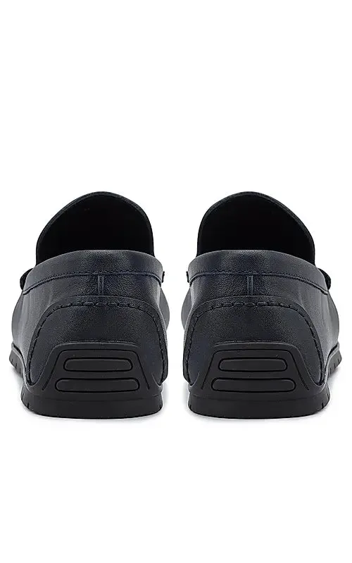Navy Plain Leather Moccasins