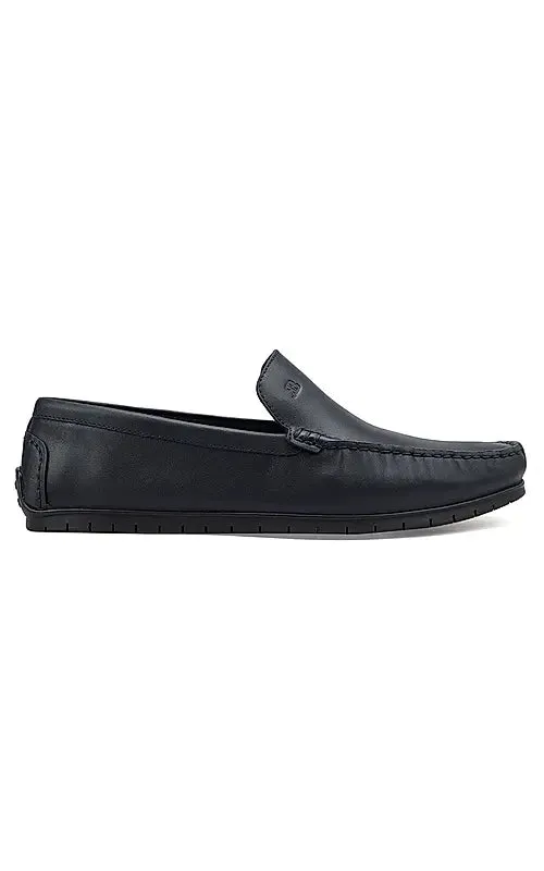 Navy Plain Leather Moccasins