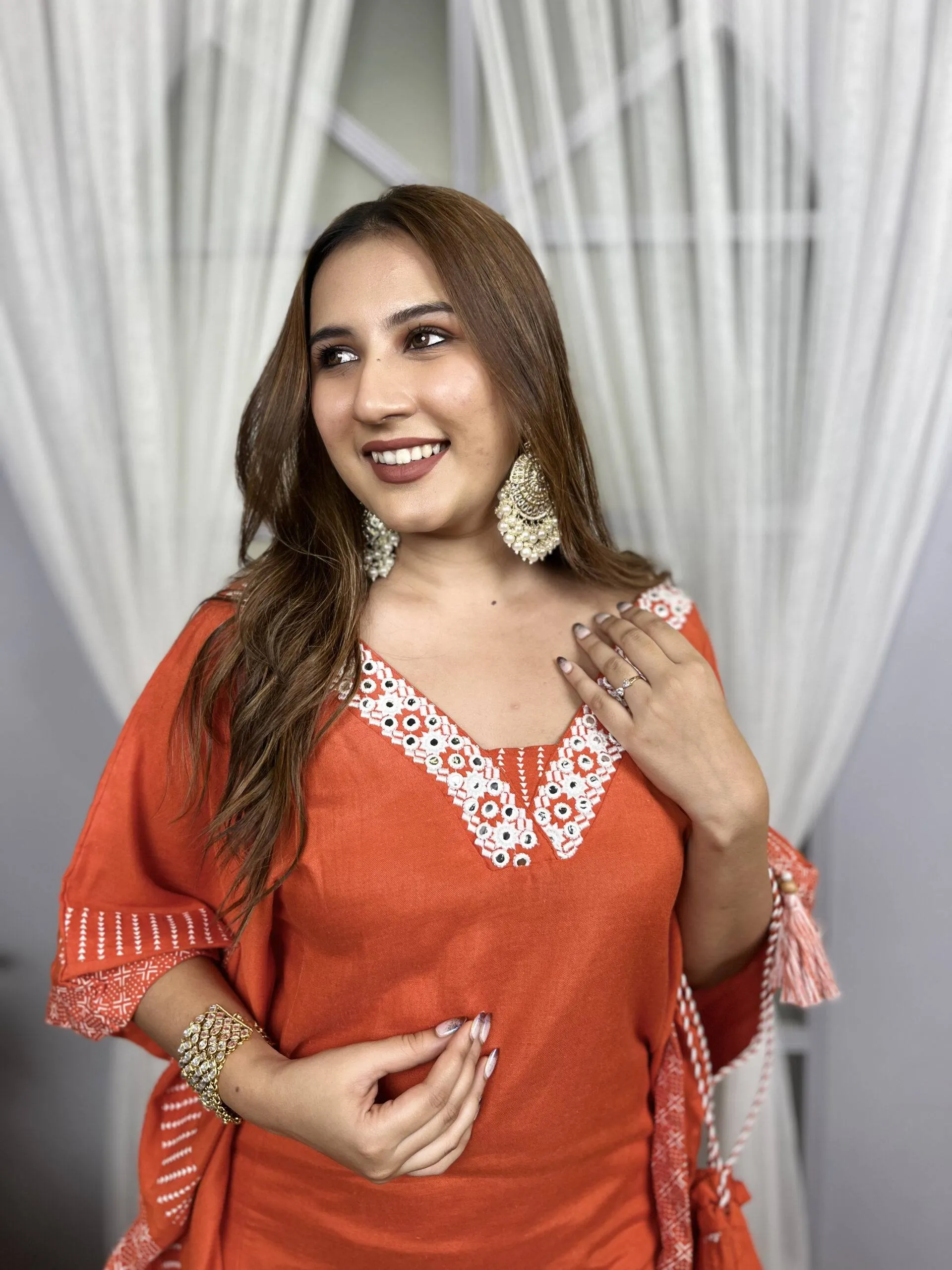 Orange Kaftan Style Co-ord Set   Potli Bag