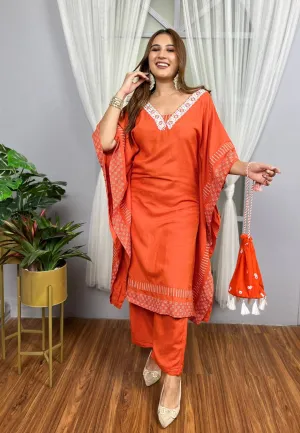 Orange Kaftan Style Co-ord Set   Potli Bag