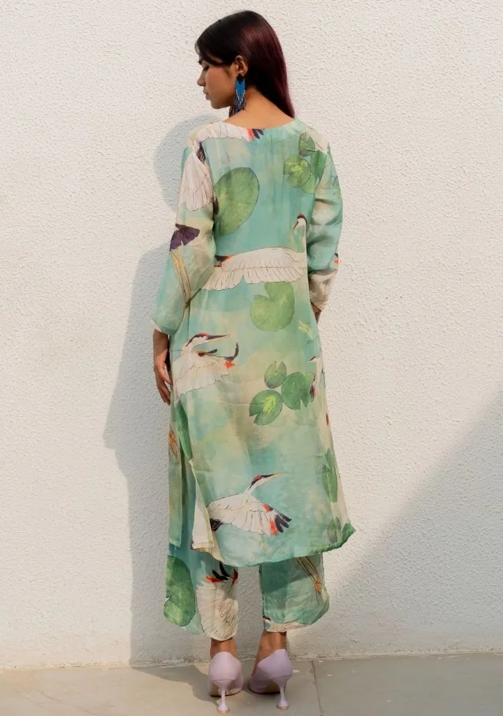 Oriental Cranes & Frogs Kurta