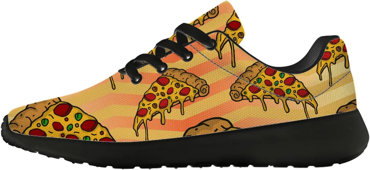 Pizza Slice Shoes Women's Men's Tennis Shoes Sport Sneakers Yellow Stripes Pizza Print Running Shoes Gifts for Vegan Lovers,US Size 6.5 Women/4.5 Men