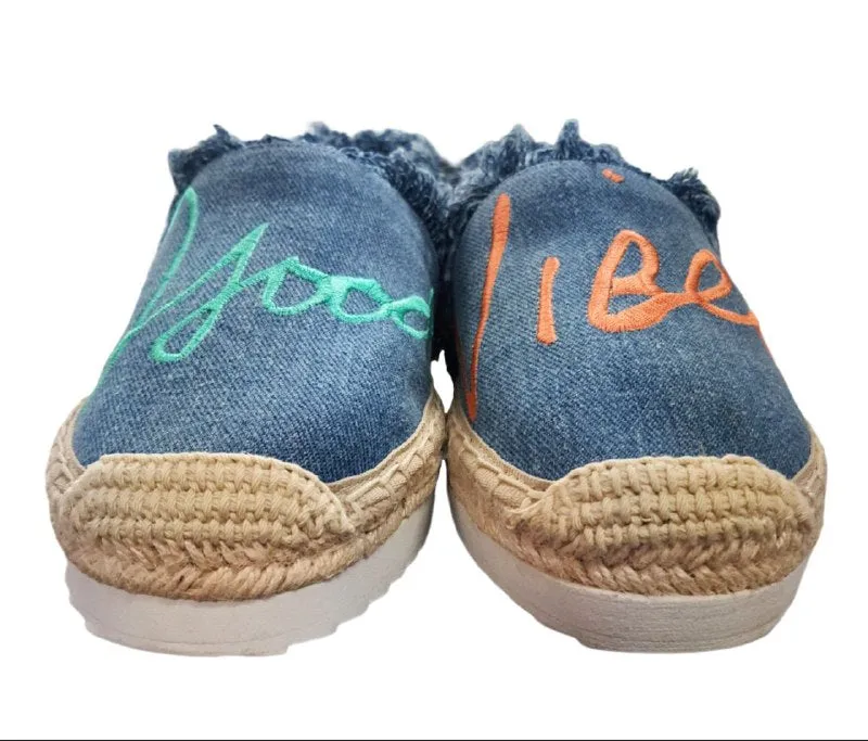REBECCA MINKOFF Women's Blue Light Denim Baylee Too Espadrilles #M4111006 6 NWB