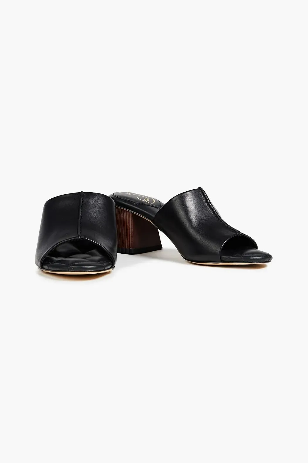 Sam Edelman Sonya Black Leather Sculptural Slip On Open Toe Block Heeled Sandals