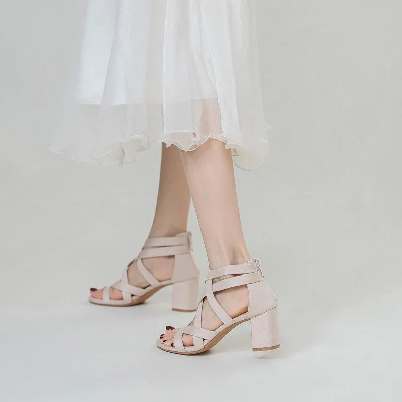 Sandals Fairy Style New Versatile Thick Heel Rhinestone Roman Temperament High Heels Shoes
