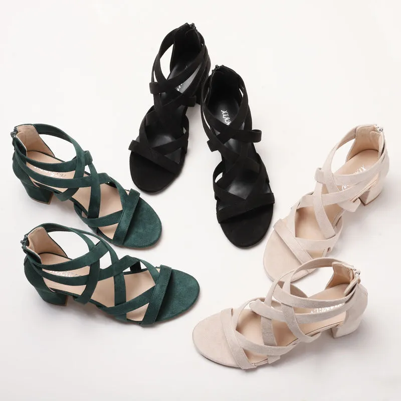 Sandals Fairy Style New Versatile Thick Heel Rhinestone Roman Temperament High Heels Shoes