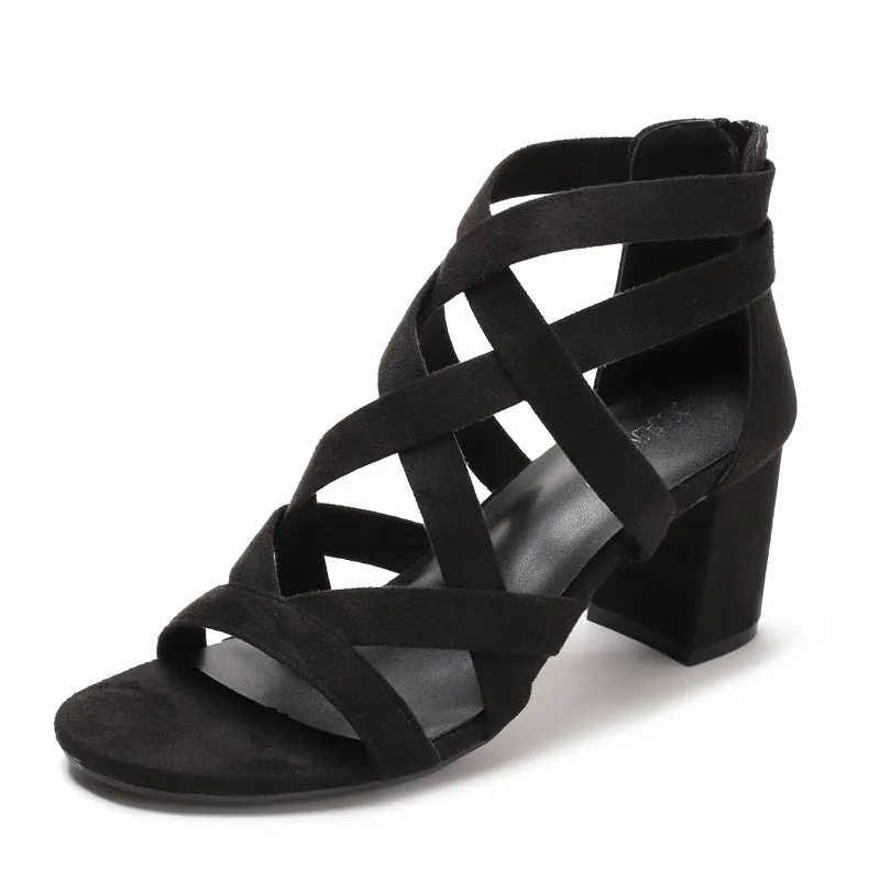 Sandals Fairy Style New Versatile Thick Heel Rhinestone Roman Temperament High Heels Shoes