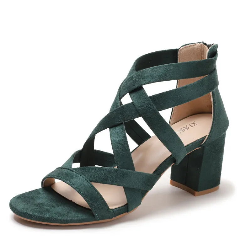 Sandals Fairy Style New Versatile Thick Heel Rhinestone Roman Temperament High Heels Shoes
