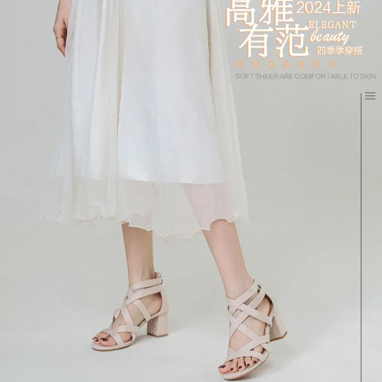 Sandals Fairy Style New Versatile Thick Heel Rhinestone Roman Temperament High Heels Shoes