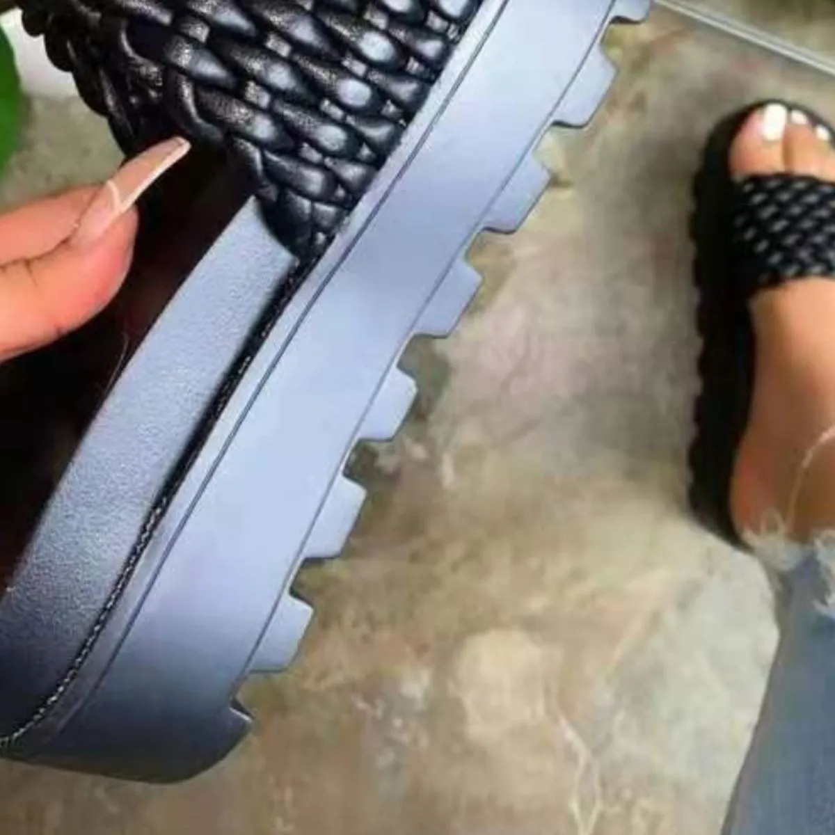 Slip On PU Leather Open Toe Platform Sandals