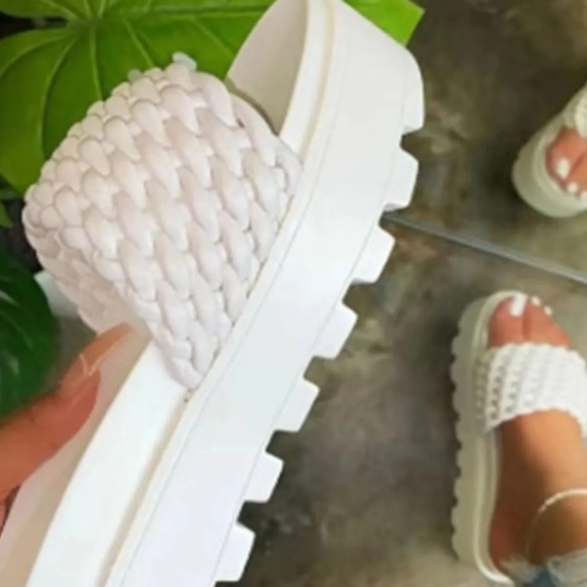 Slip On PU Leather Open Toe Platform Sandals