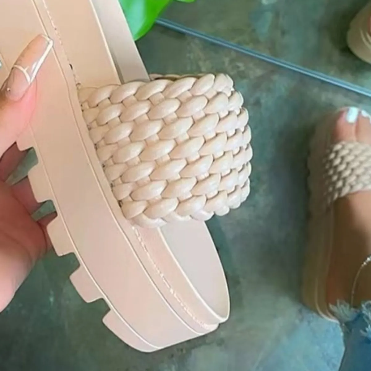 Slip On PU Leather Open Toe Platform Sandals