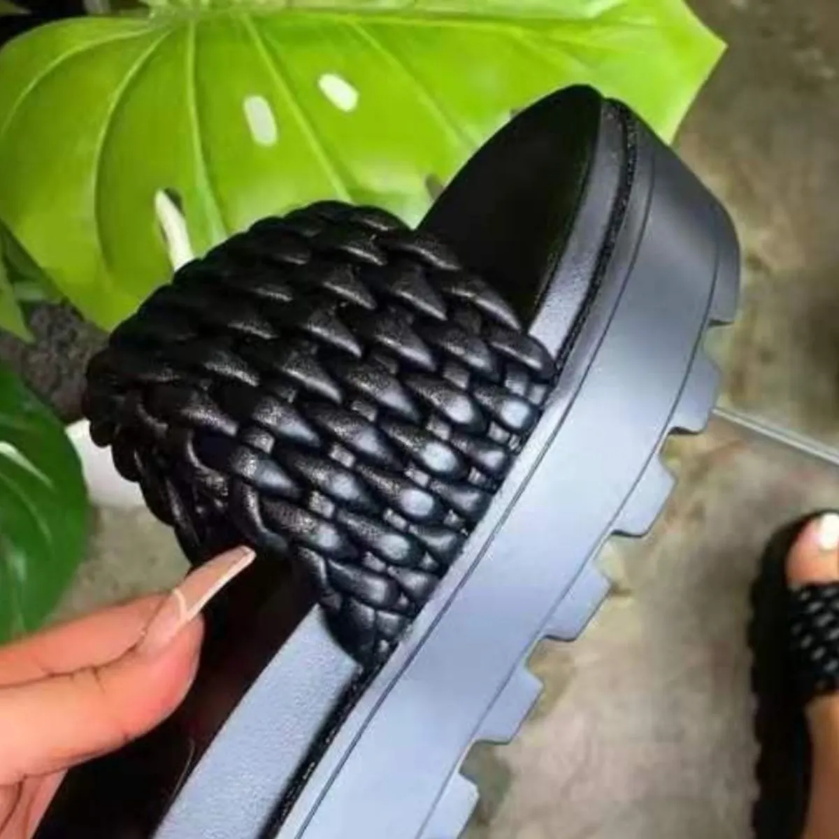Slip On PU Leather Open Toe Platform Sandals