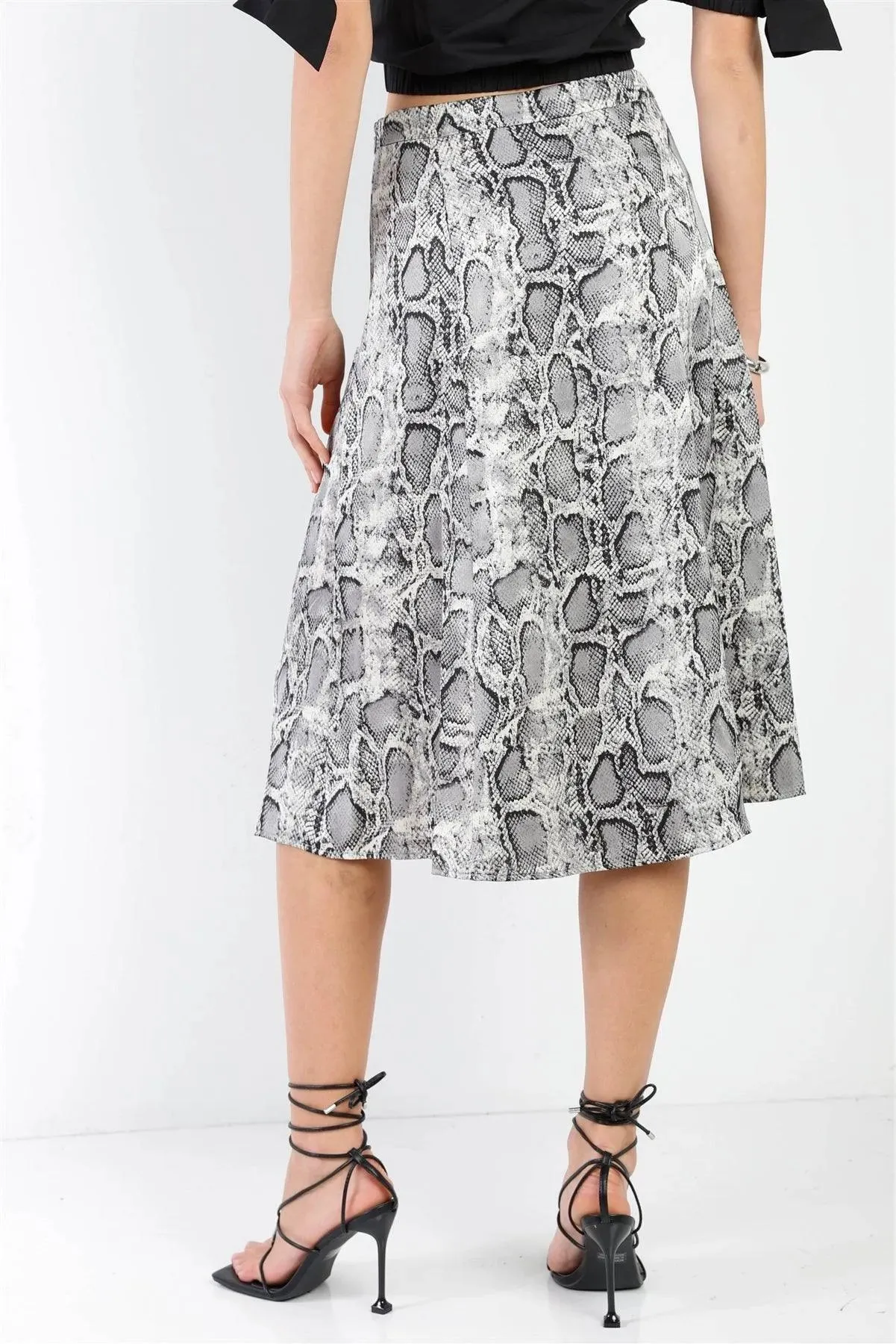 Snake Print Satin Effect Midi Slip Skirt /1-2-3-1