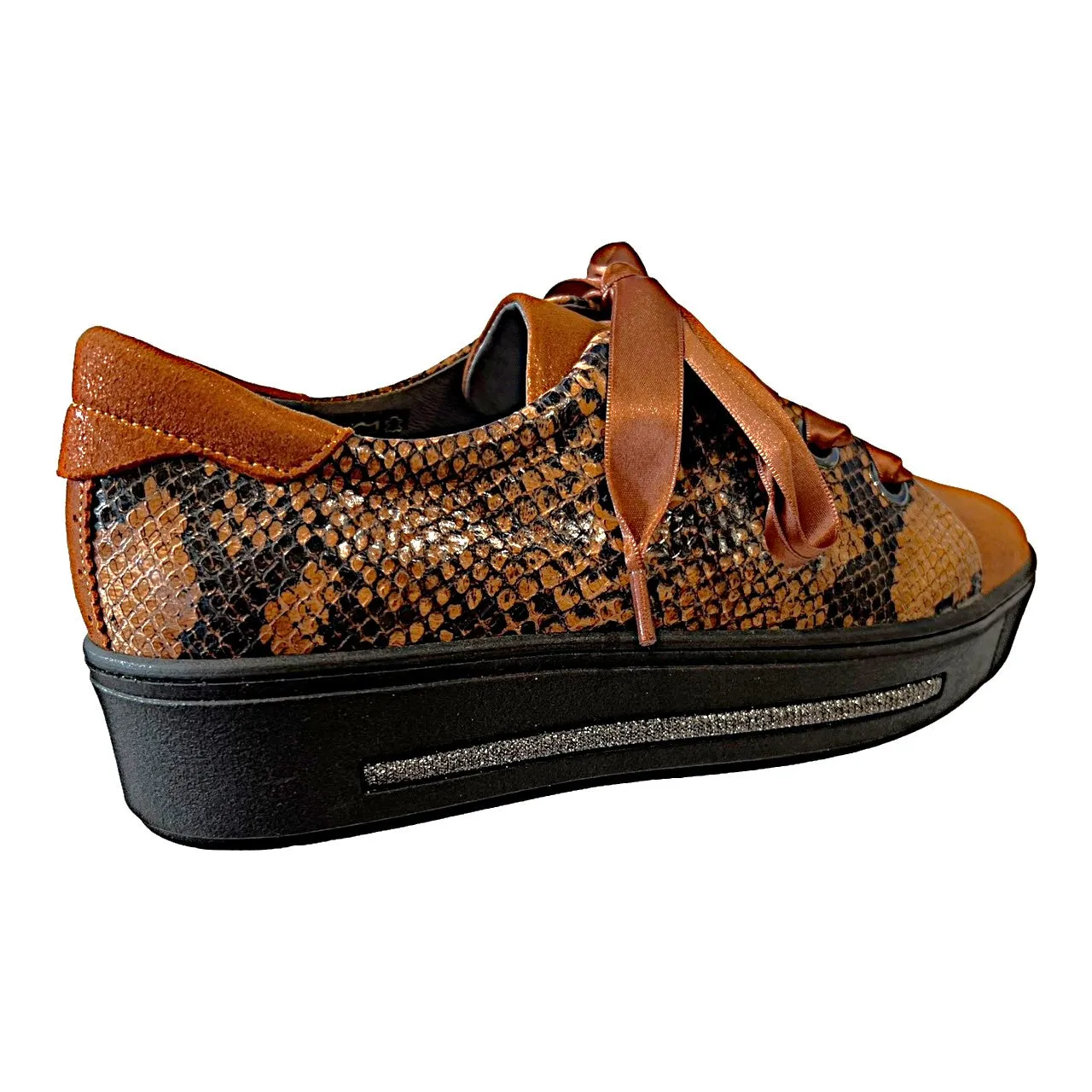 SOFTWAVES 75544  Tan & Black Leather & Suede Sneakers