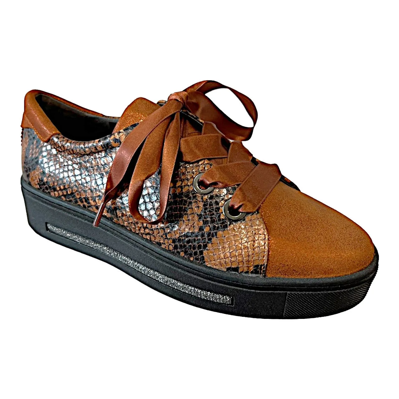 SOFTWAVES 75544  Tan & Black Leather & Suede Sneakers