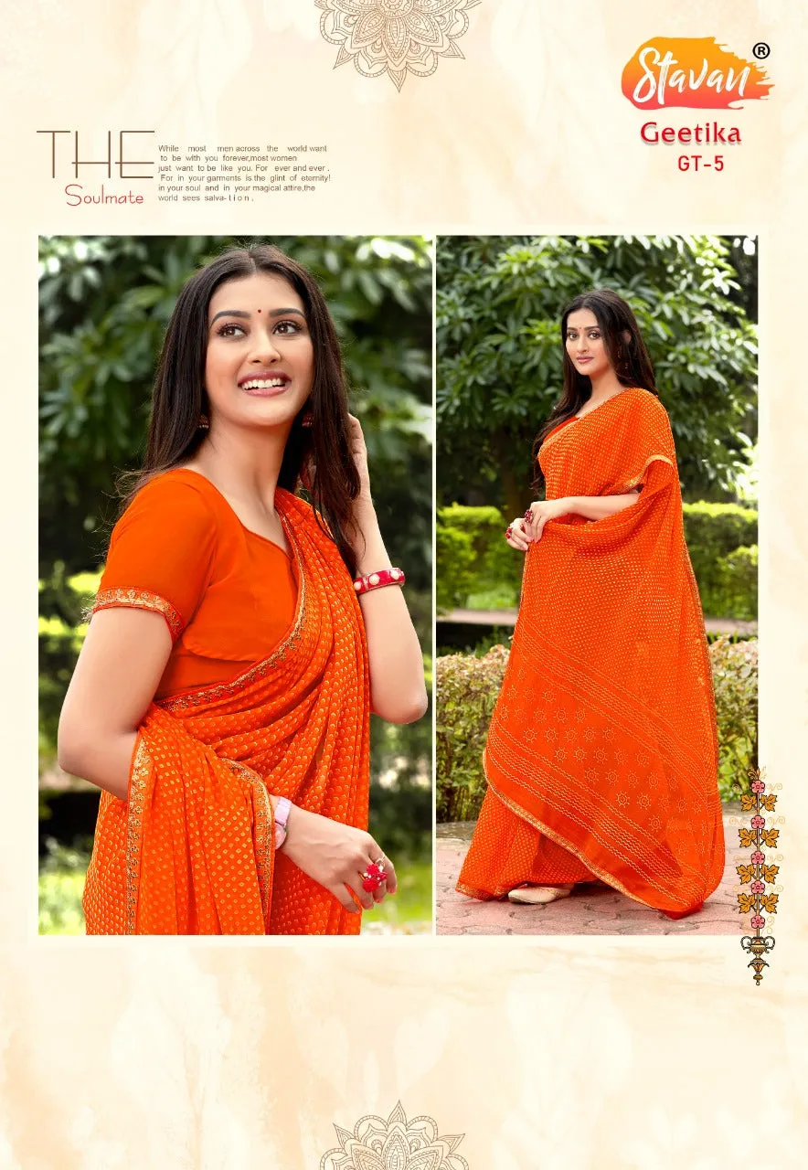 Stavan Brand Presents Geetika Georgette Chiffon Casual Wear Sarees