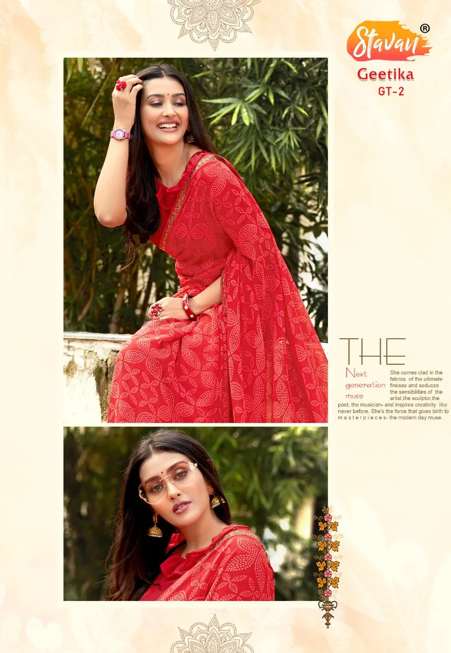 Stavan Brand Presents Geetika Georgette Chiffon Casual Wear Sarees