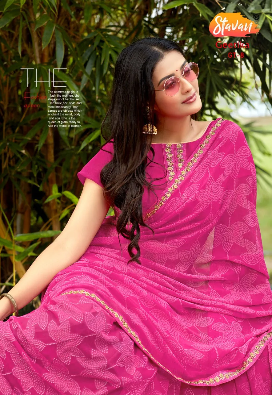 Stavan Brand Presents Geetika Georgette Chiffon Casual Wear Sarees