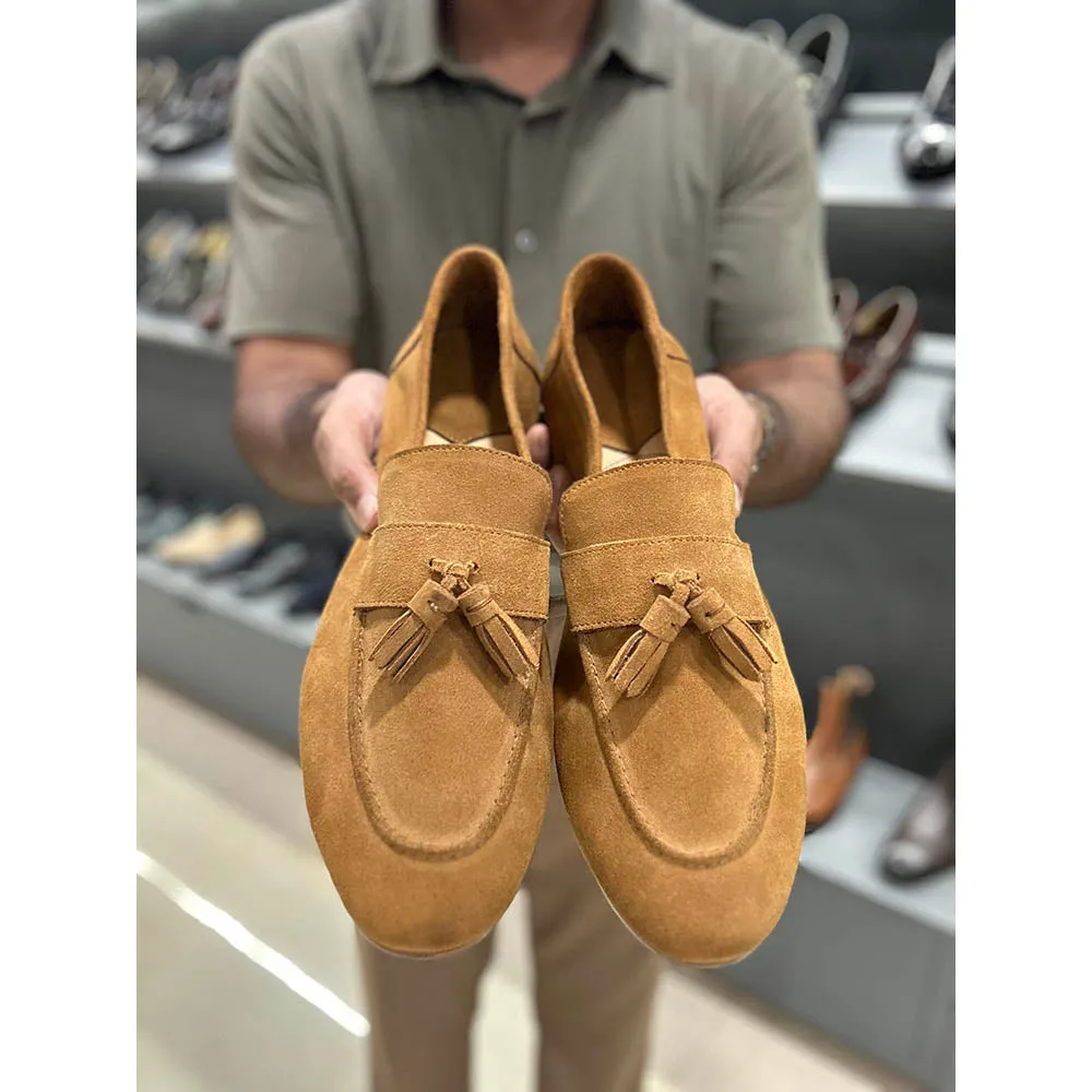 Tan Suede Unlined Tassel Flex Supersoft Loafers