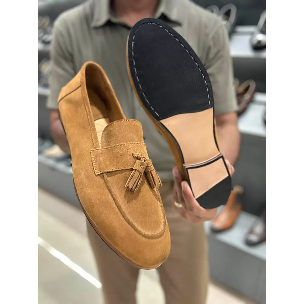 Tan Suede Unlined Tassel Flex Supersoft Loafers