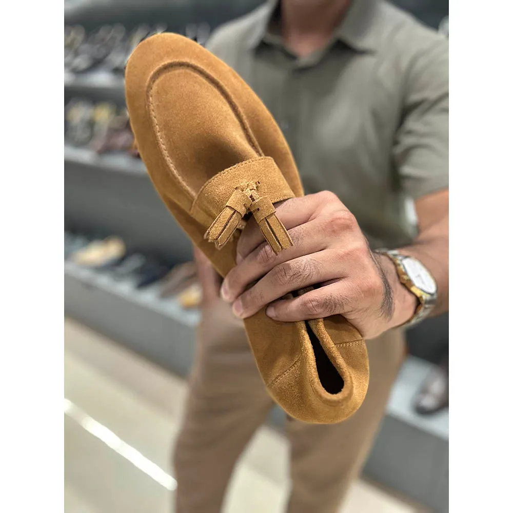 Tan Suede Unlined Tassel Flex Supersoft Loafers