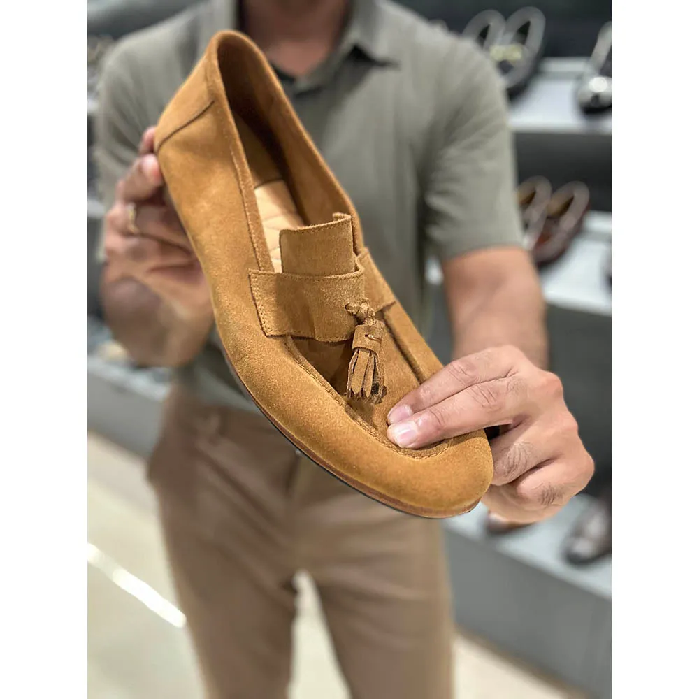 Tan Suede Unlined Tassel Flex Supersoft Loafers