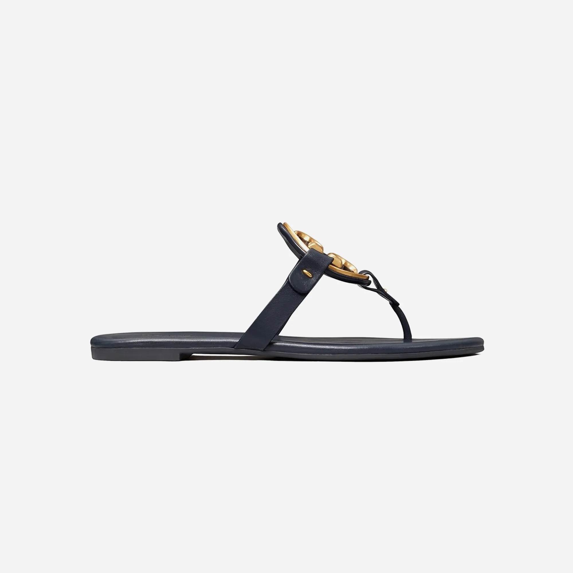 Tory Burch Miller Soft Metal Logo Sandal Perfect Navy