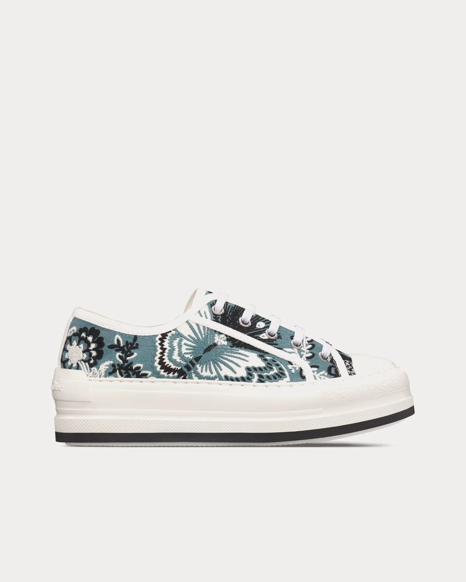 Walk'n'Dior Platform Denim Blue Multicolor Embroidered Cotton with Butterfly Bandana Motif Low Top Sneakers