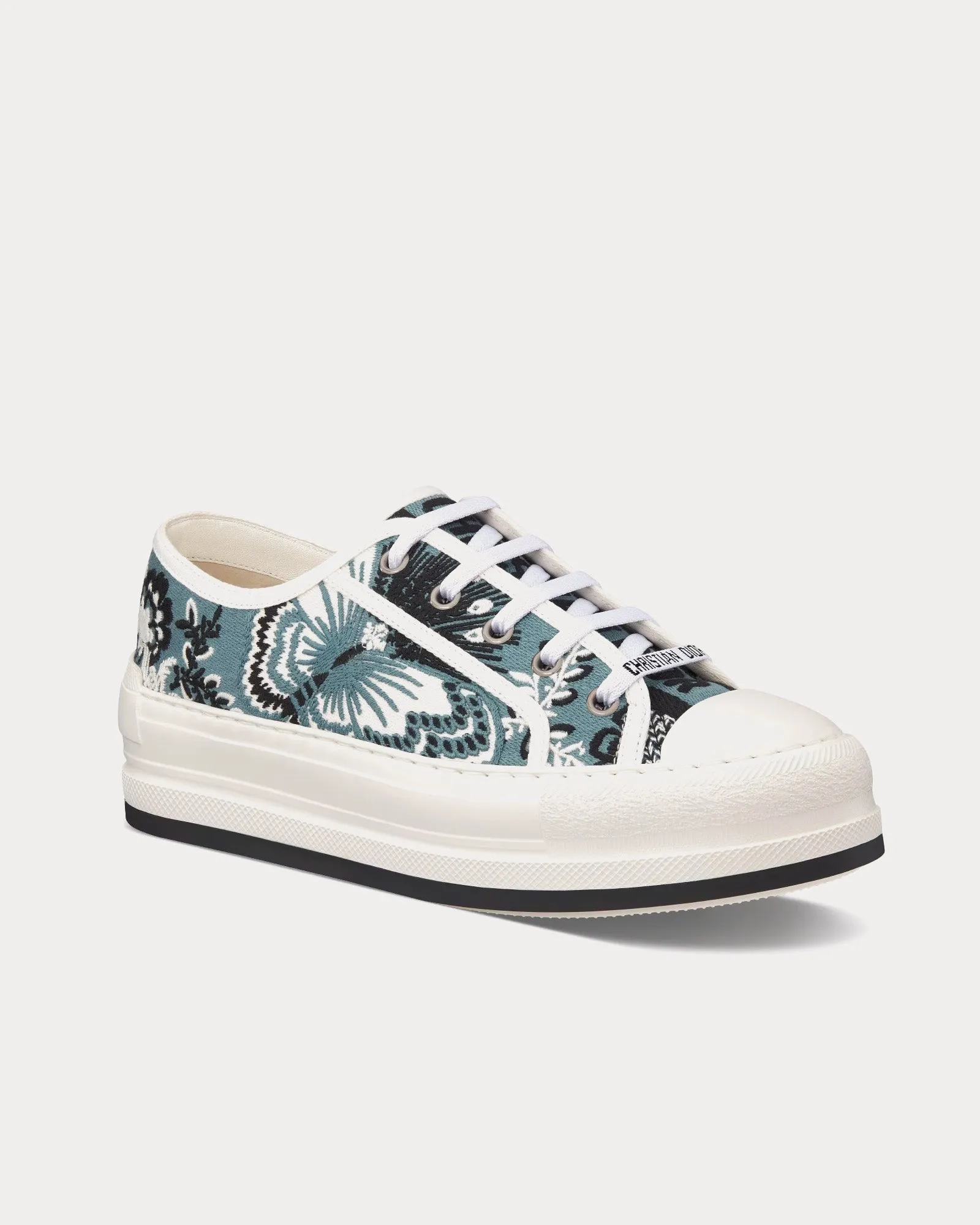 Walk'n'Dior Platform Denim Blue Multicolor Embroidered Cotton with Butterfly Bandana Motif Low Top Sneakers