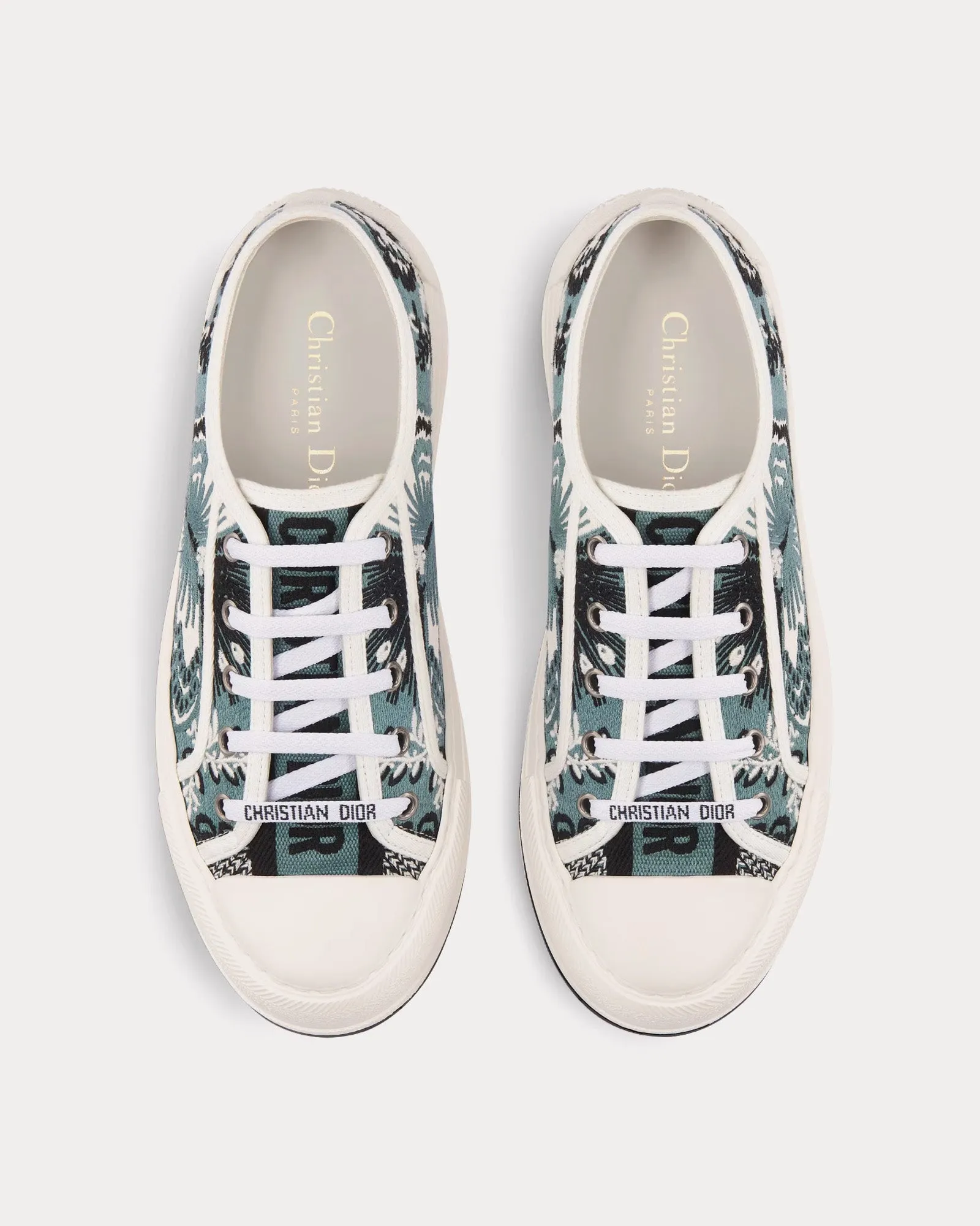Walk'n'Dior Platform Denim Blue Multicolor Embroidered Cotton with Butterfly Bandana Motif Low Top Sneakers