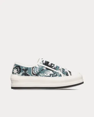 Walk'n'Dior Platform Denim Blue Multicolor Embroidered Cotton with Butterfly Bandana Motif Low Top Sneakers