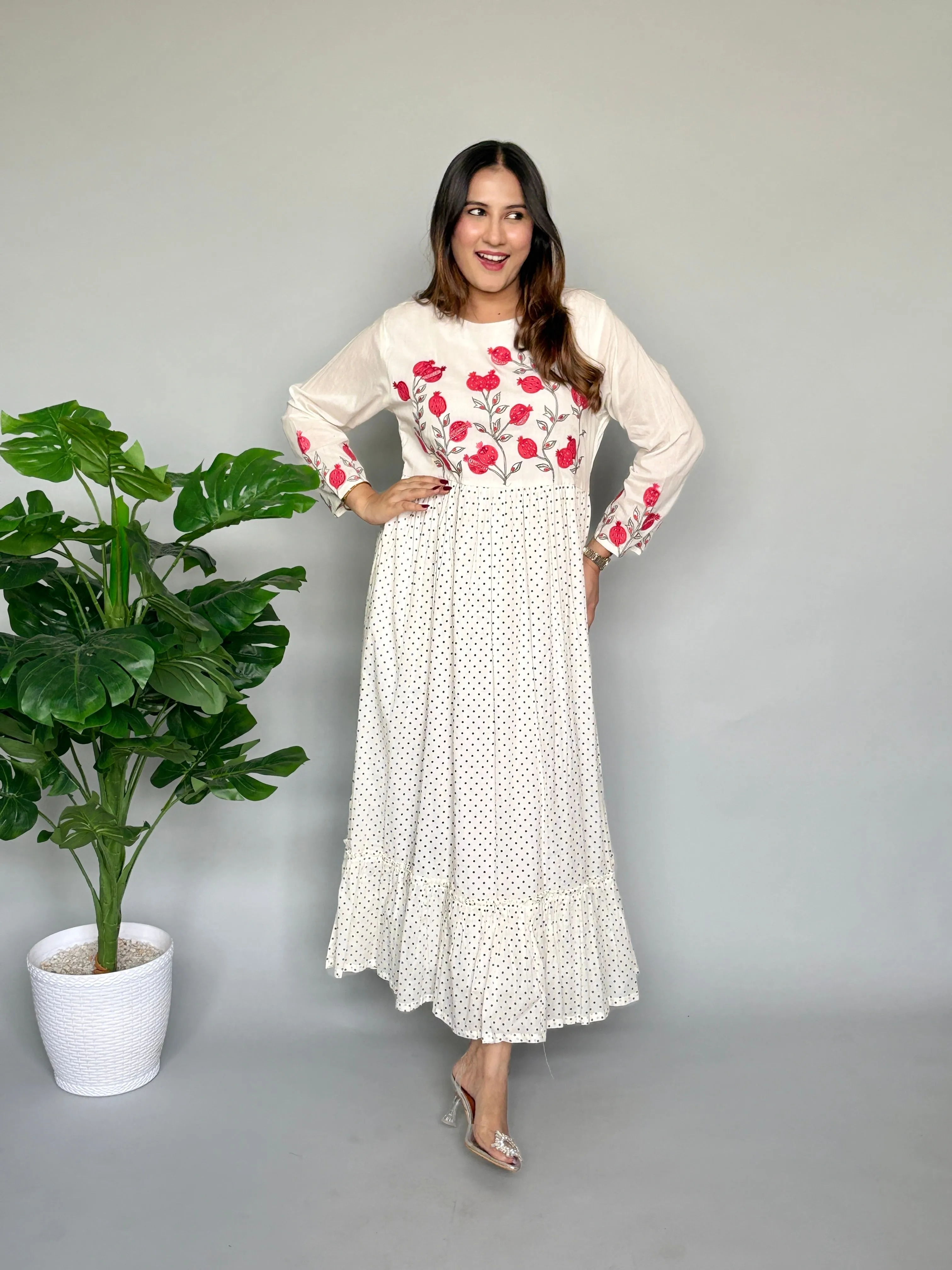 White Floral Polka Dot Dress