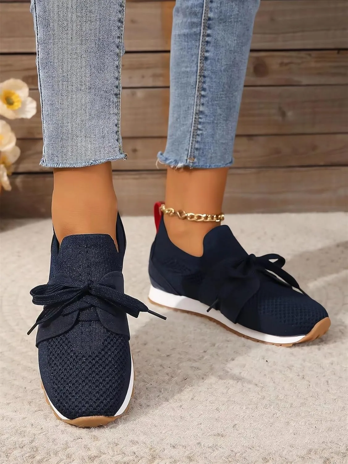 Women's Breathable Flying Woven Sneakers Orthopedic Slip on Go Walking Shoes Comfortable Non Slip Tennis Work Gym Running Memory Foam Arch Shoes