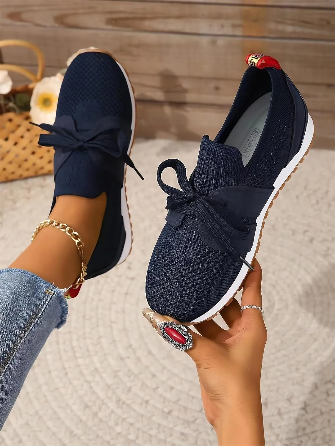 Women's Breathable Flying Woven Sneakers Orthopedic Slip on Go Walking Shoes Comfortable Non Slip Tennis Work Gym Running Memory Foam Arch Shoes
