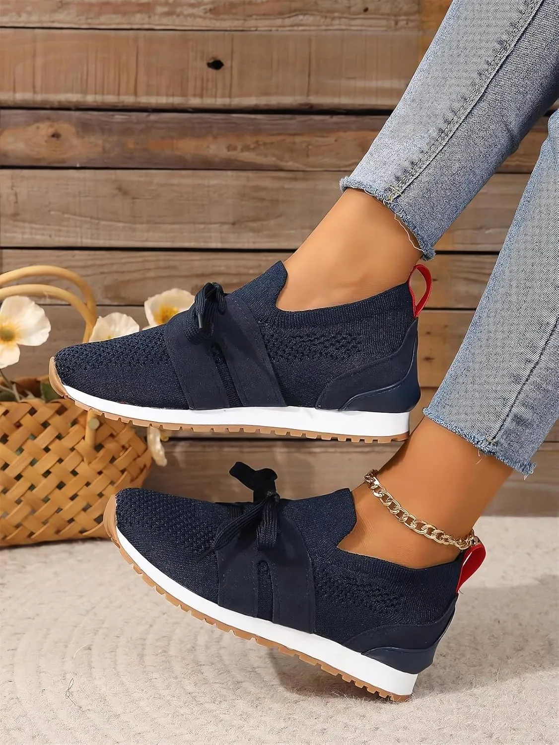 Women's Breathable Flying Woven Sneakers Orthopedic Slip on Go Walking Shoes Comfortable Non Slip Tennis Work Gym Running Memory Foam Arch Shoes