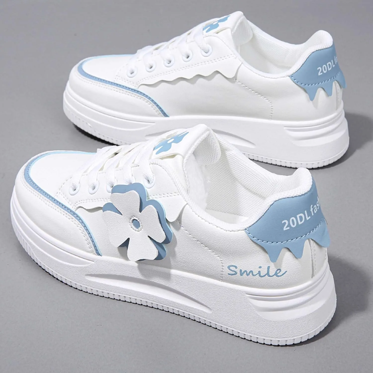 Women's Fashion Flower Flat Sports Skateboarding Shoes Anti Slip Shock Absorbing Tennis Shoes Ultra Light Breathable Casual Walking Shoes