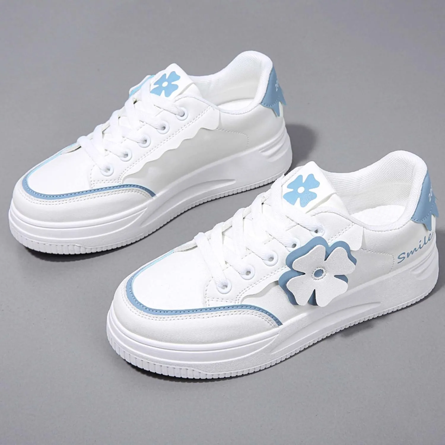 Women's Fashion Flower Flat Sports Skateboarding Shoes Anti Slip Shock Absorbing Tennis Shoes Ultra Light Breathable Casual Walking Shoes