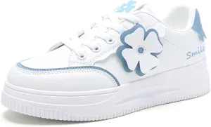 Women's Fashion Flower Flat Sports Skateboarding Shoes Anti Slip Shock Absorbing Tennis Shoes Ultra Light Breathable Casual Walking Shoes