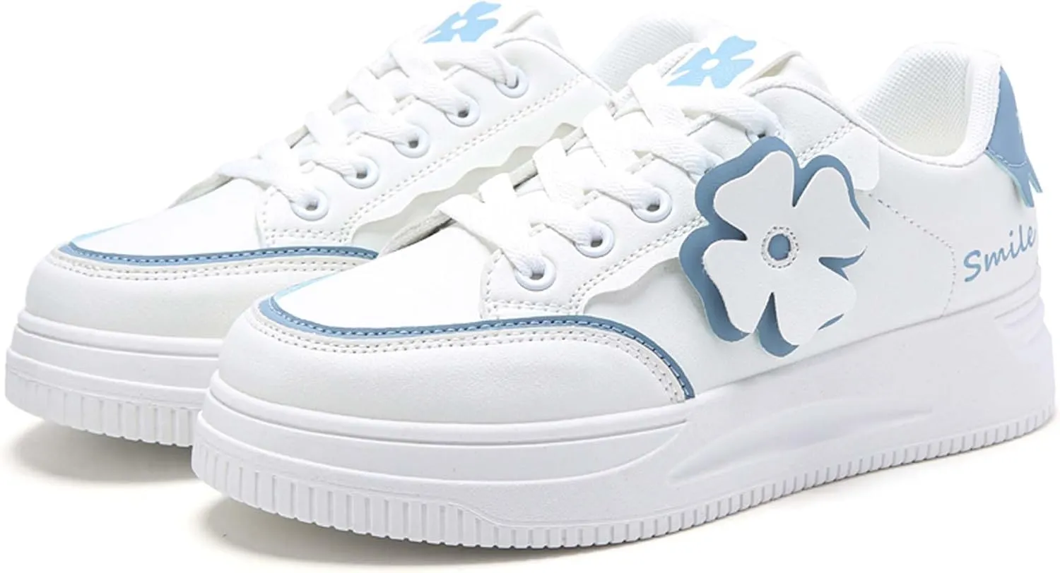 Women's Fashion Flower Flat Sports Skateboarding Shoes Anti Slip Shock Absorbing Tennis Shoes Ultra Light Breathable Casual Walking Shoes