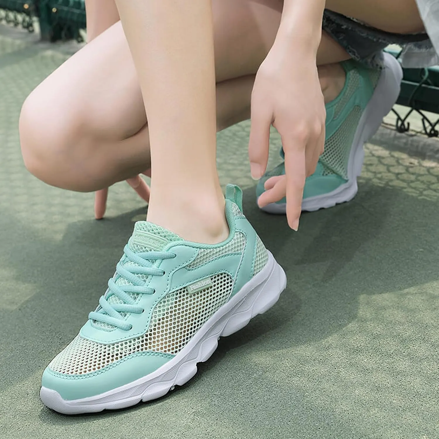 Women's Mesh Lace up Running Tennis Shoes Fashion Lightweight Breathable Hollow Comfortable Non-Slip Round Toe Casual Workout Sneakers for Walking Trekking Outdoor