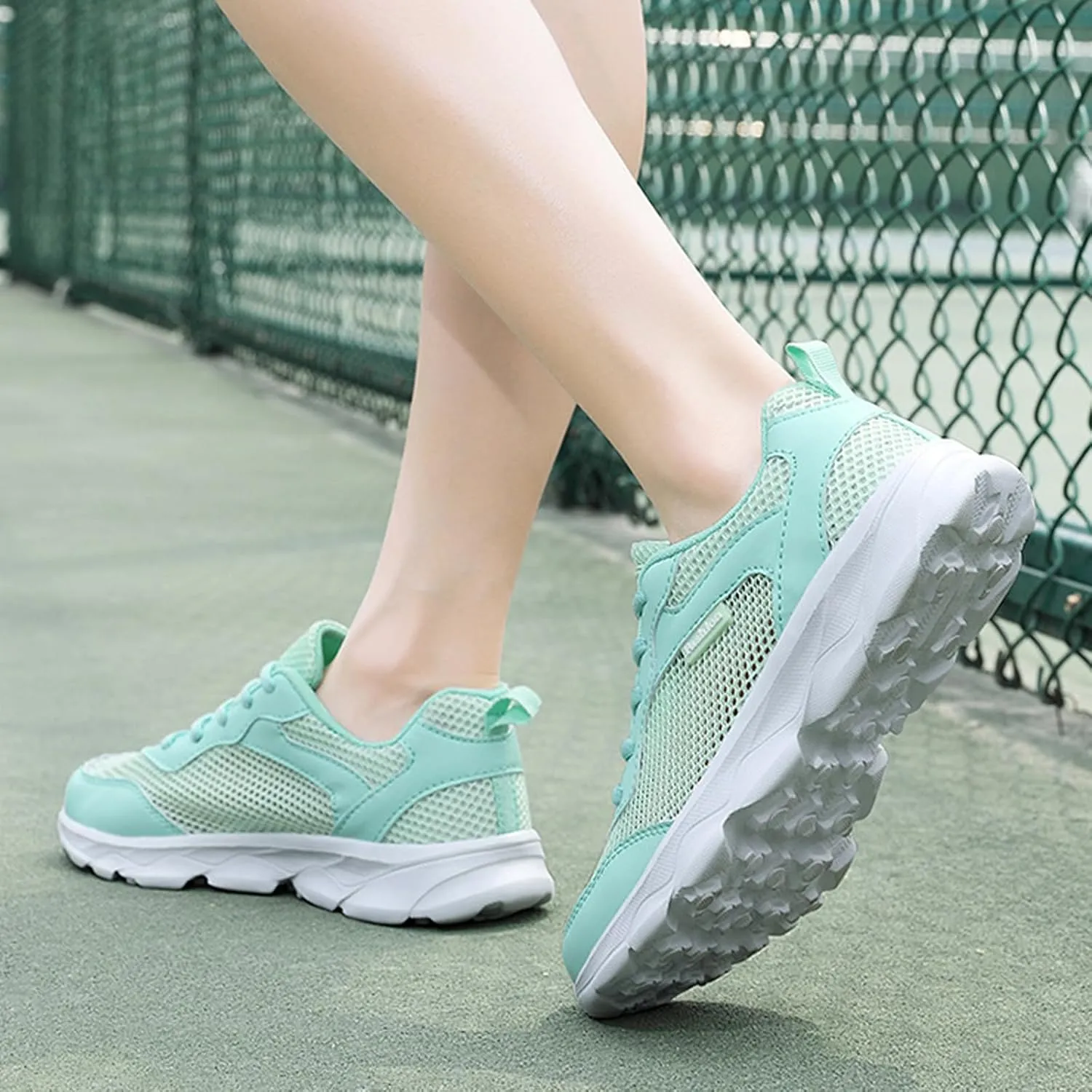 Women's Mesh Lace up Running Tennis Shoes Fashion Lightweight Breathable Hollow Comfortable Non-Slip Round Toe Casual Workout Sneakers for Walking Trekking Outdoor